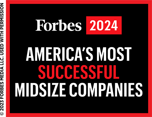 A graphic reading "Forbes 2024: America's Most Successful Midsize Companies."