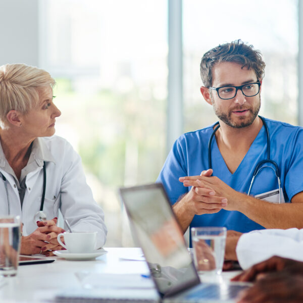 team of doctors having a meeting in a hospital