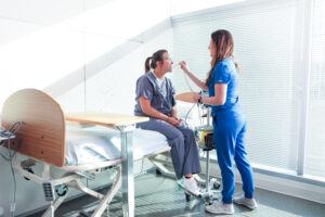 A nurse and patient at the Medpace CRO Phase I Unit