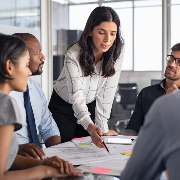 team working together lead by female boss