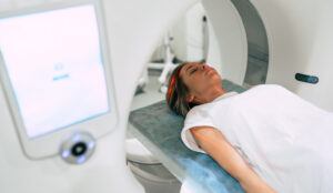 Patient waiting for magnetic resonance imaging in laboratory