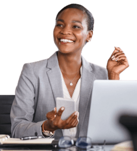 cutout of black female smiling during meeting