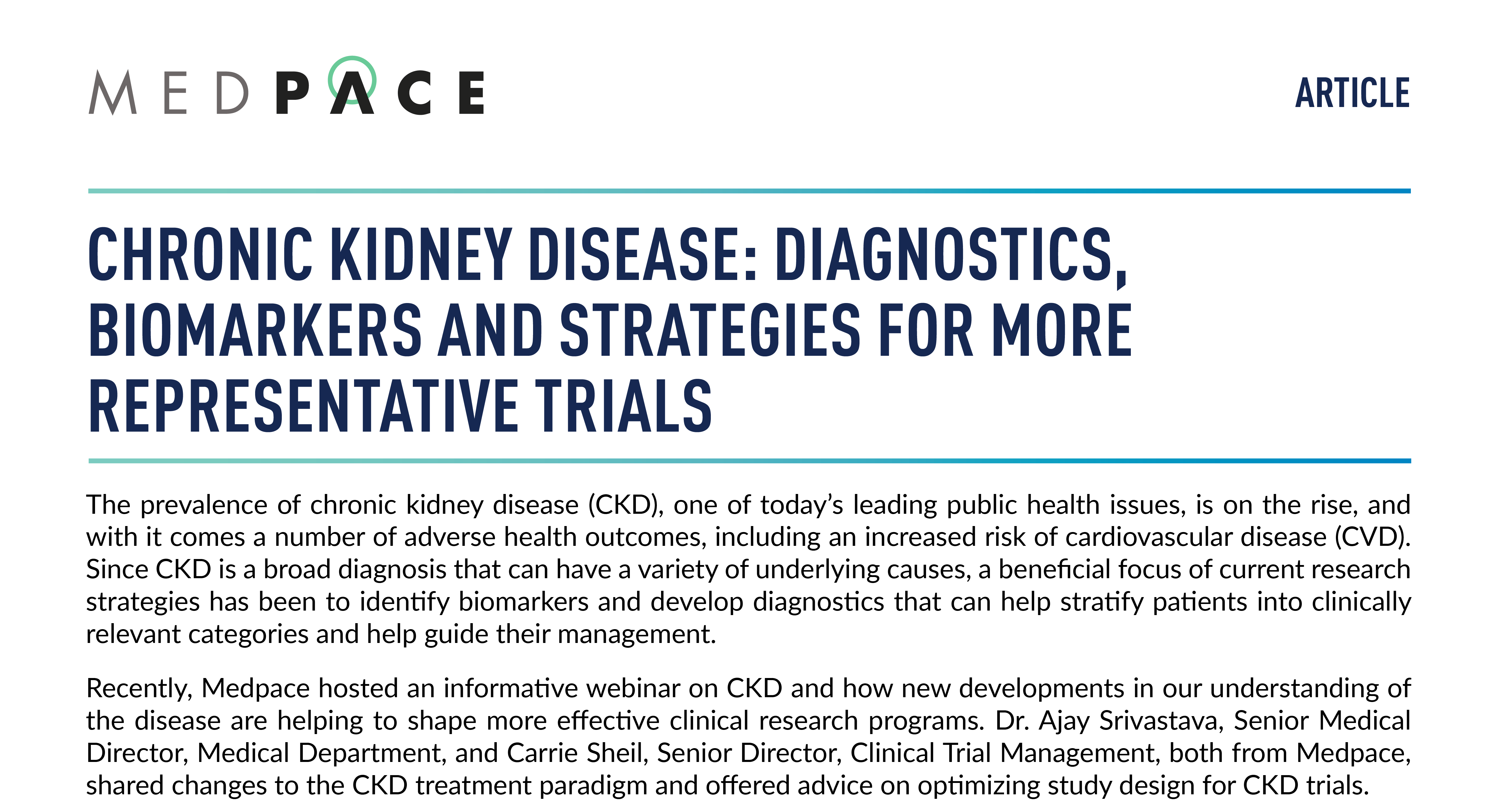 Article Chronic Kidney Disease Diagnostics Biomarkers and Strategies for More Representative Trials