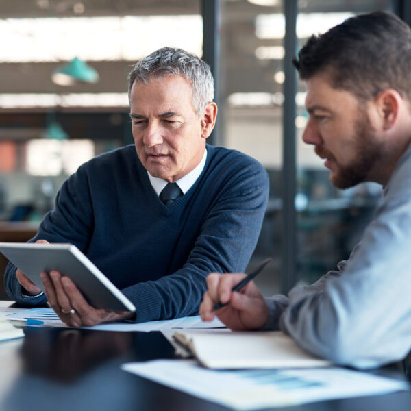 two businessmen working together