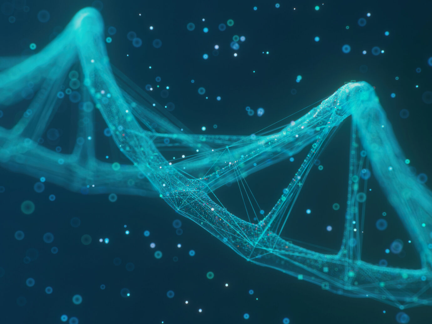 Digitally generated DNA fragment on a dark background